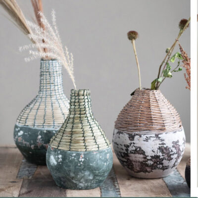 Rattan + Clay Vase