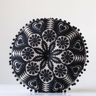 Round Embroidered Pillow