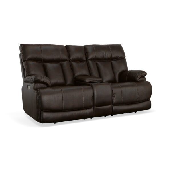 Clive Power Reclining Loveseat with Console, Power Headrests & Lumbar
